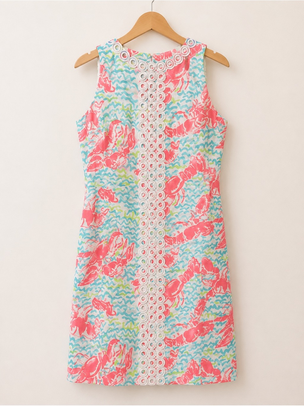 Lilly Pulitzer Lobster print Coral and Aqua Sleeveless Shift with Eyelet Trim